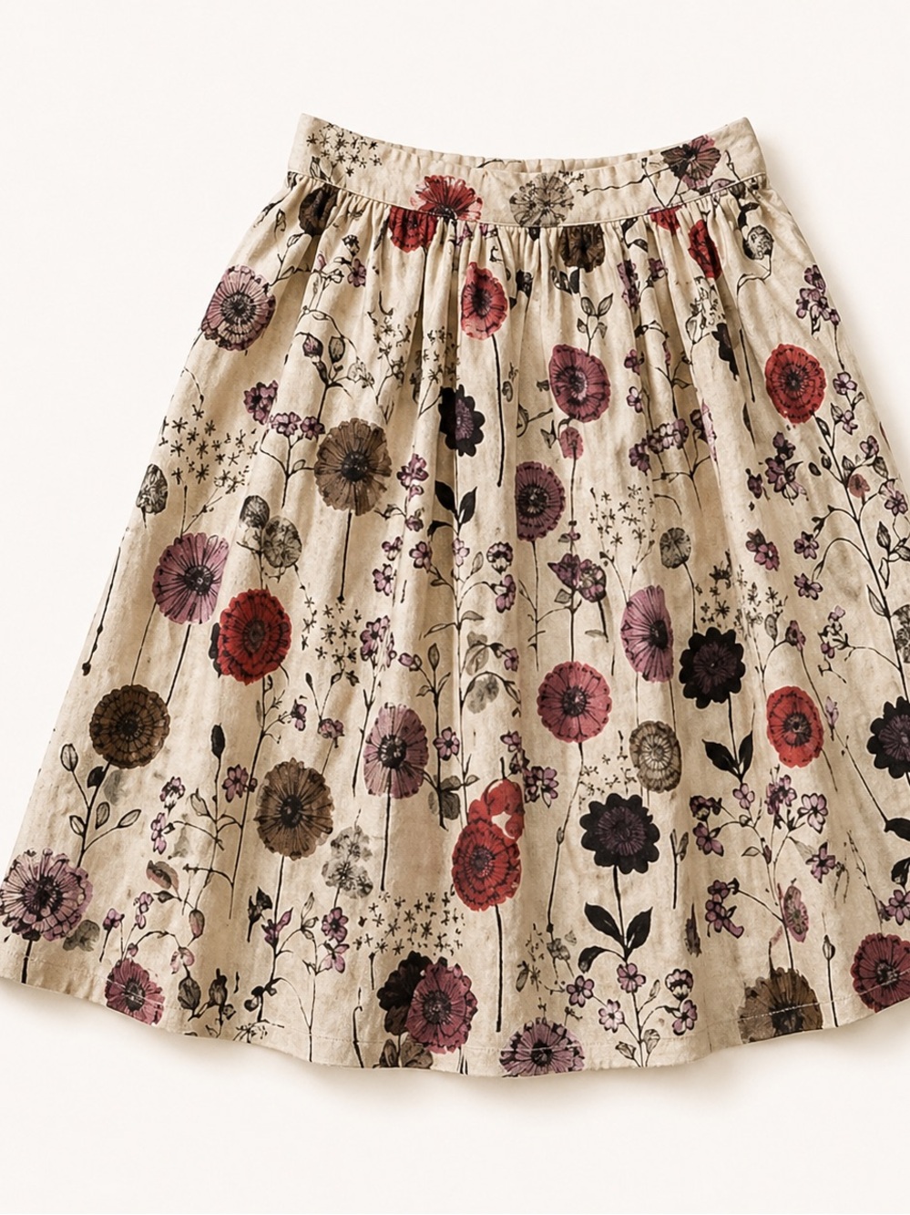 Jill Stuart Silk Floral Skirt Size 6 Cream A Line Pleated Cottagecore